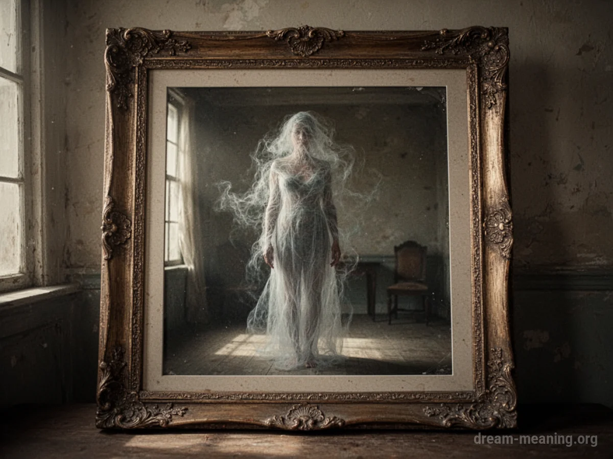A framed photograph showing a faint outline of a ghostly figure.