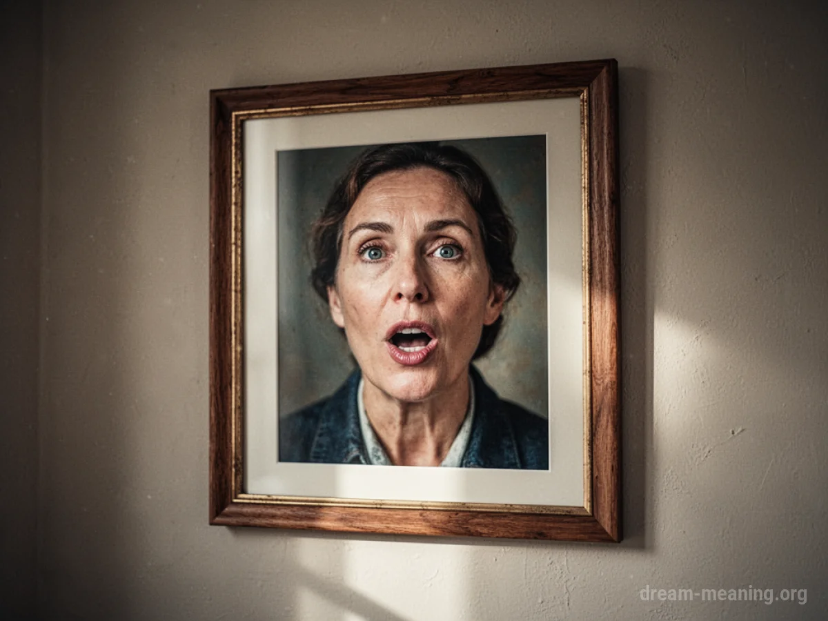 A framed portrait on a wall.