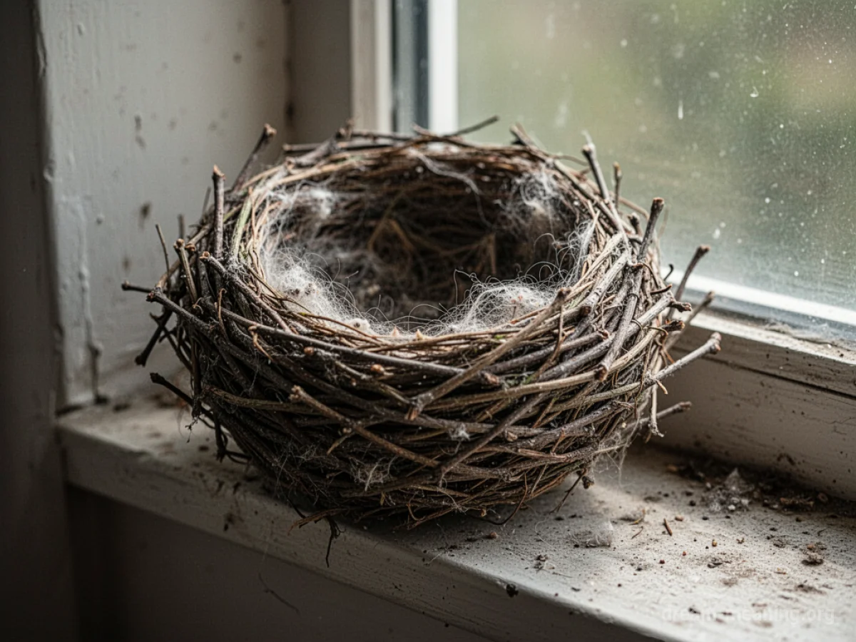 A delicate bird's nest built from natural materials.