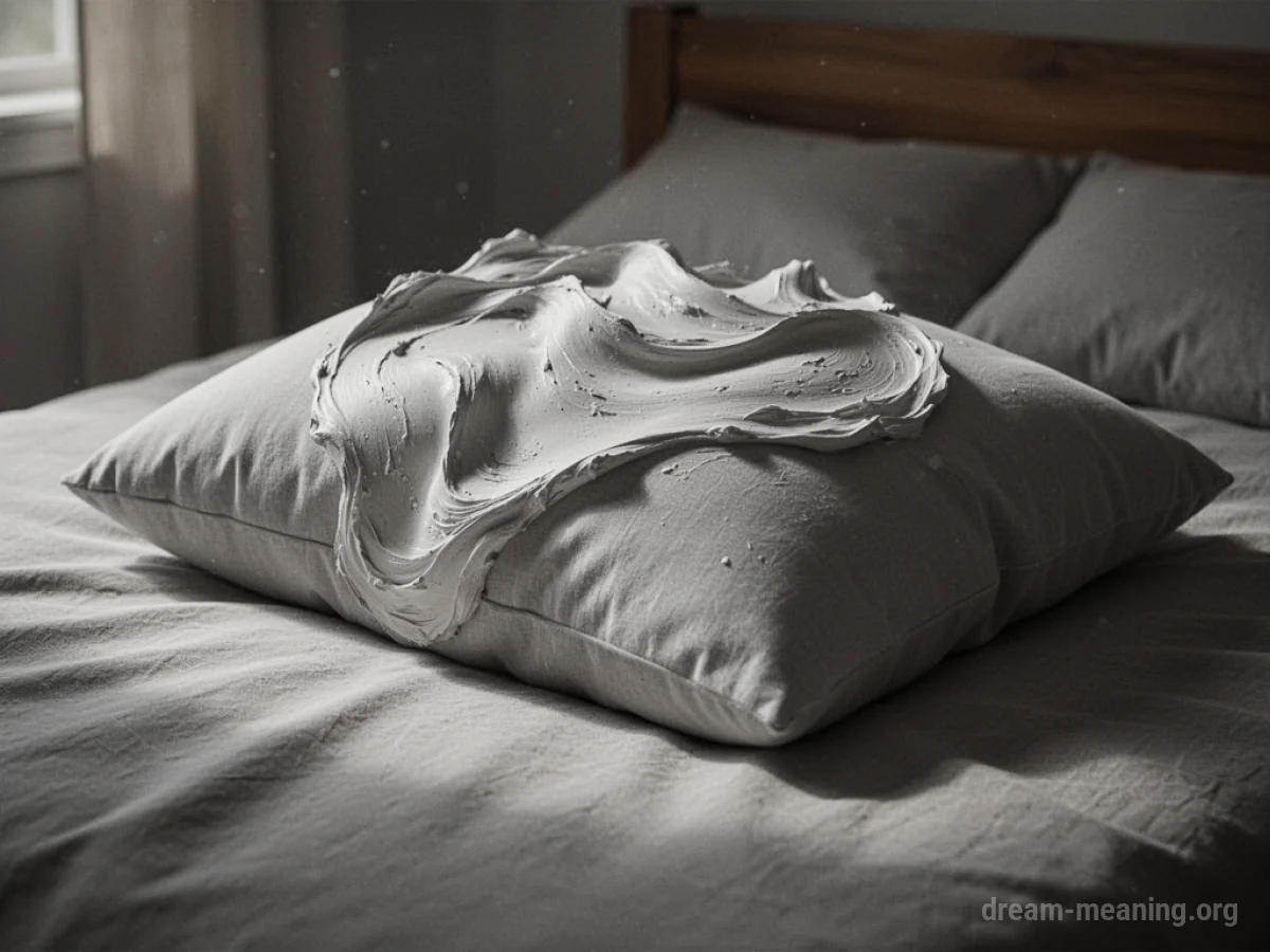 A pillow on a bed that is visibly deforming.