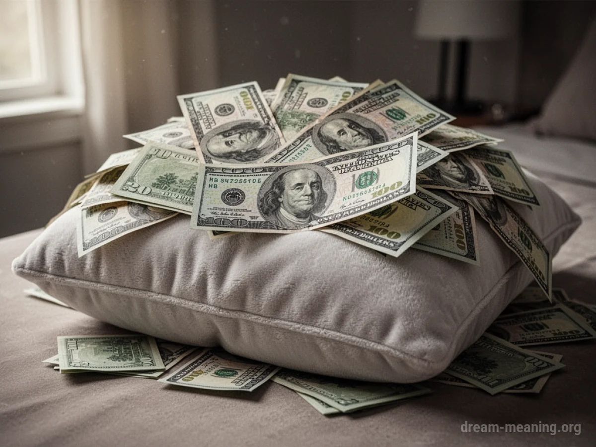 A pillow spilling out US dollar bills.