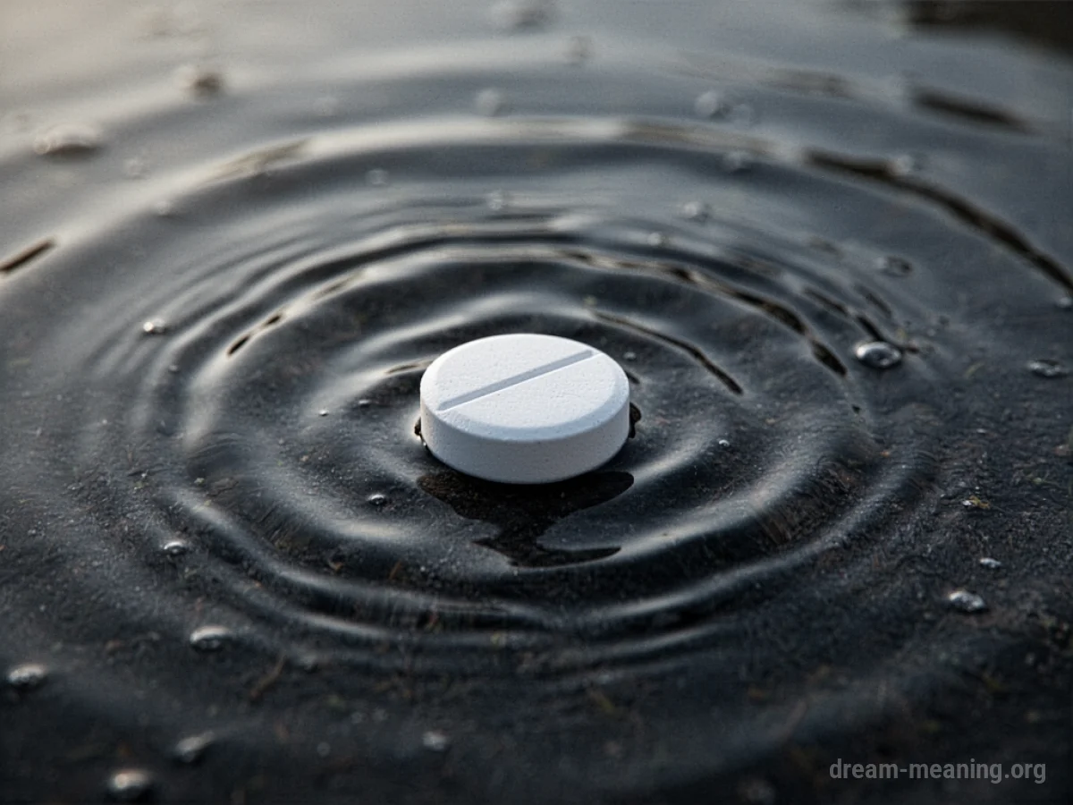 A single white pill resting on dark, disturbed water.