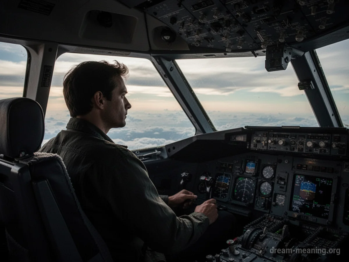 Silhouette of a person in an airplane cockpit.