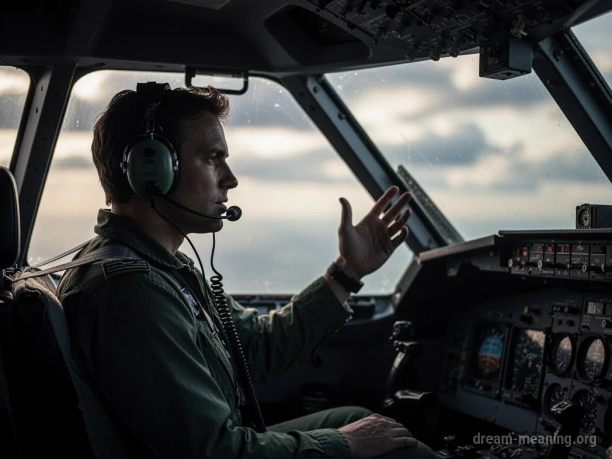Silhouette of a pilot in a cockpit gesturing.
