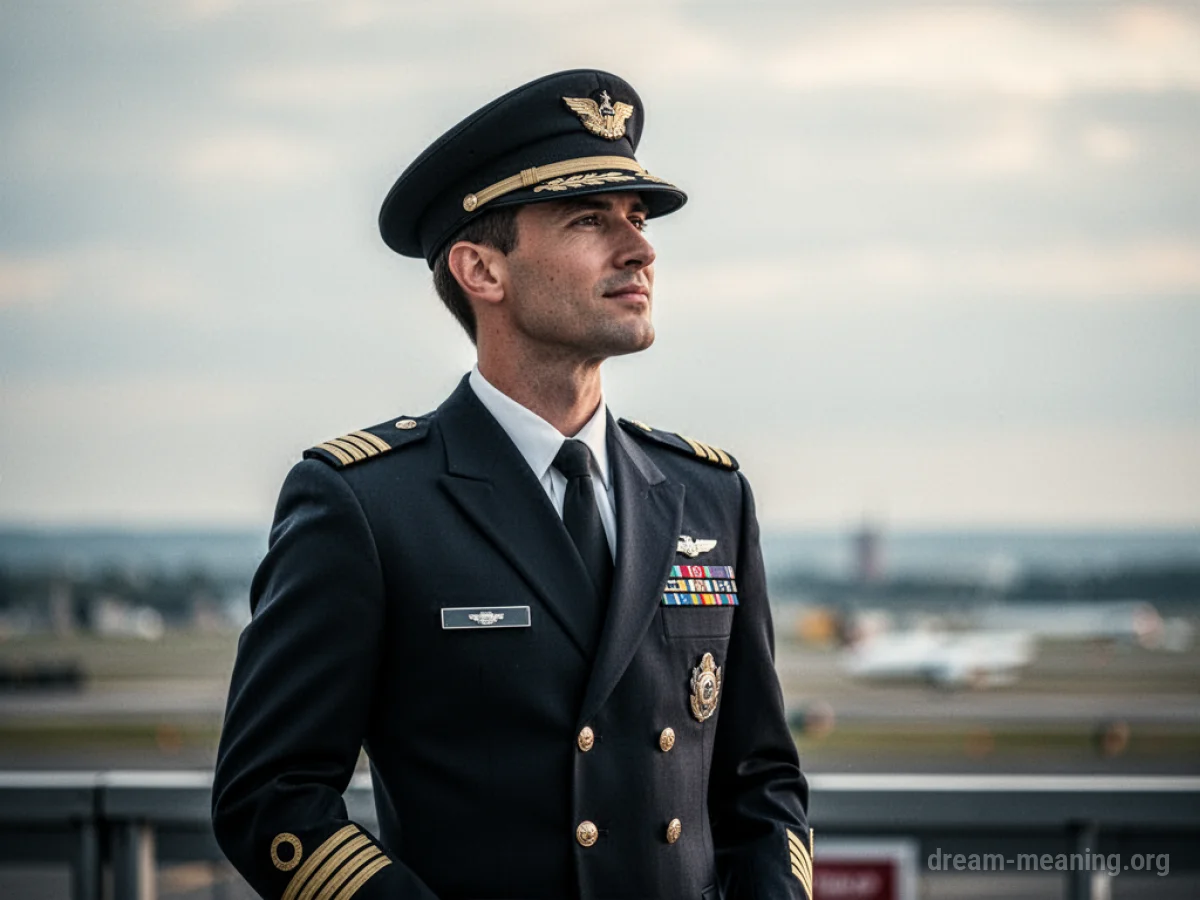 A person in a pilot's uniform standing.