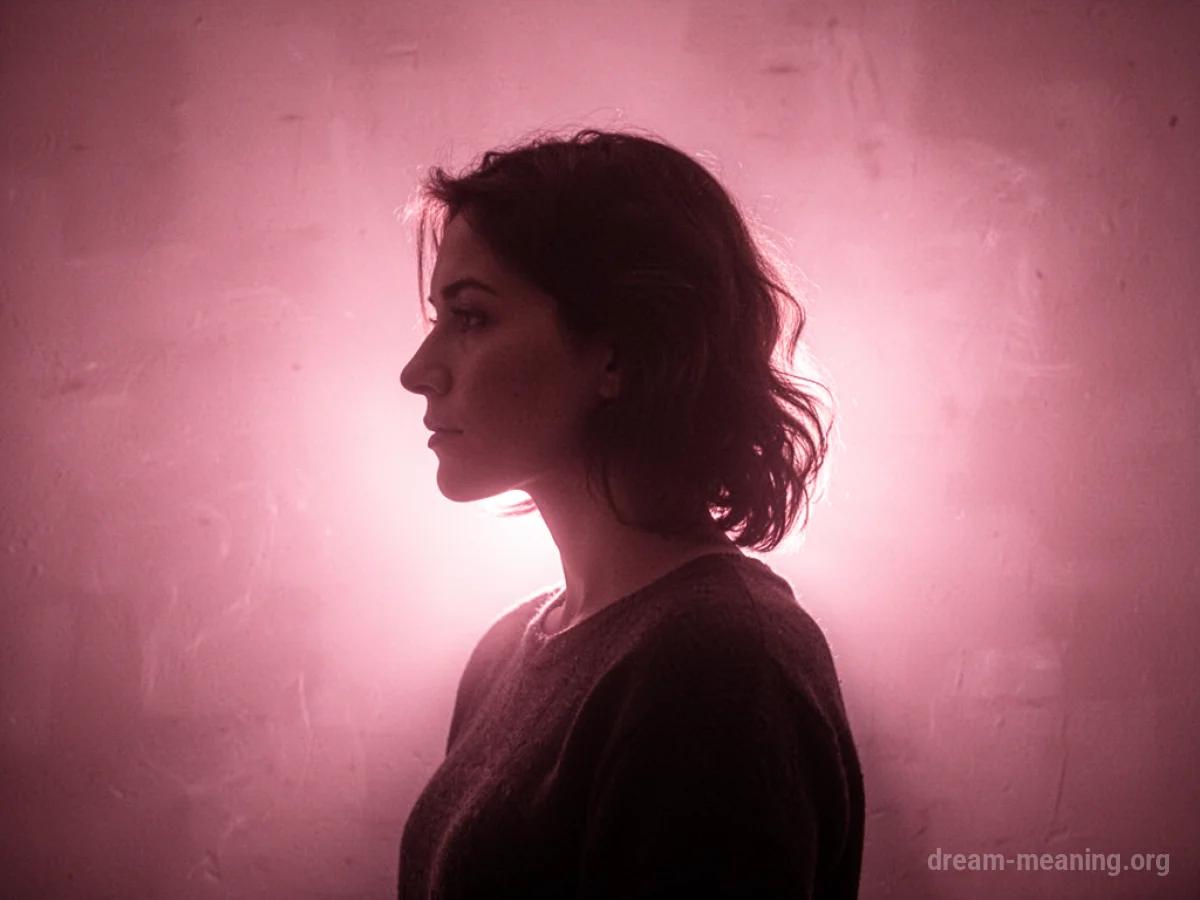 A silhouette of a person surrounded by a gentle pink glow.