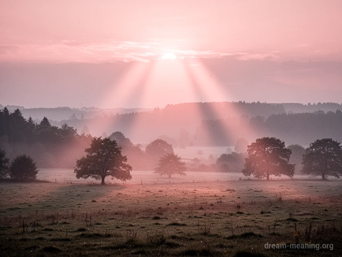 A soft pink light shines down from above onto a tranquil scene.