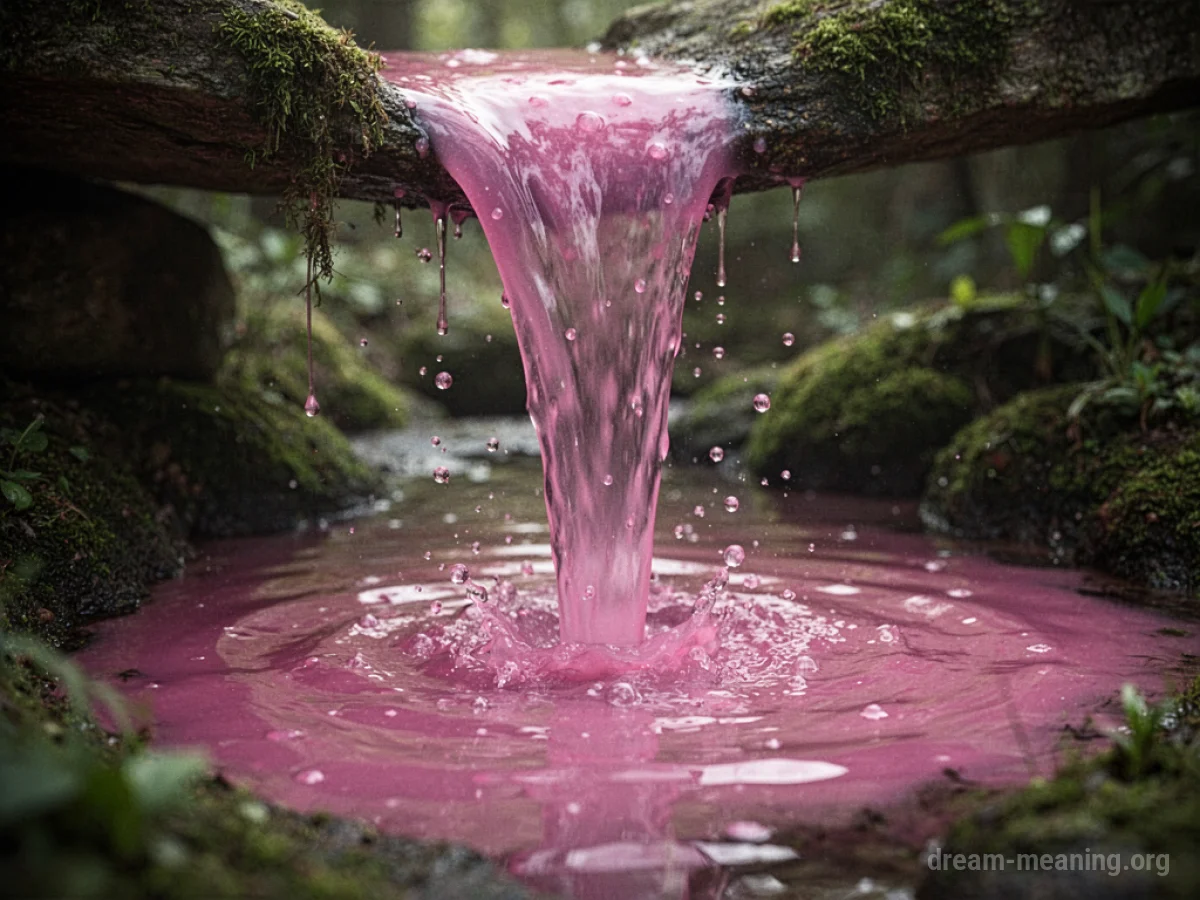 A stream of pink liquid pouring downwards.
