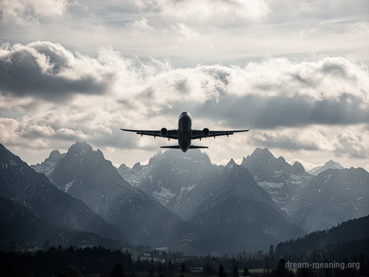 A distant airplane flying near a mountain range.