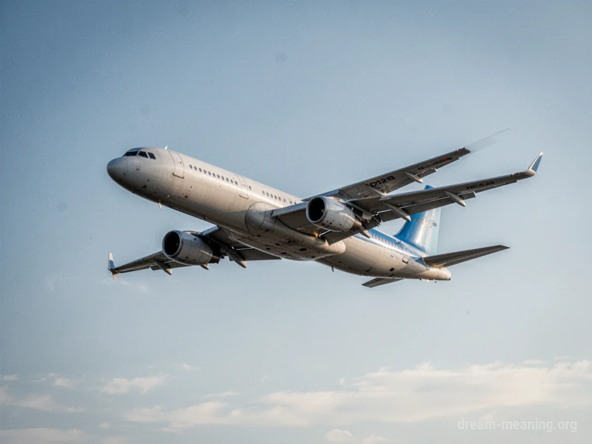 A commercial airplane flying high in a blue sky.