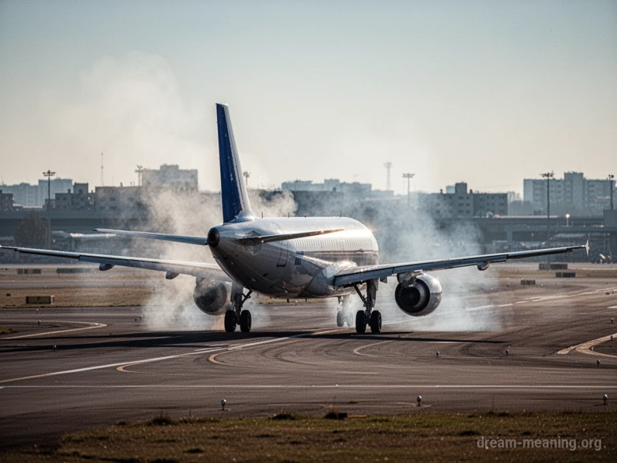 An airplane stopped on a runway with smoke.