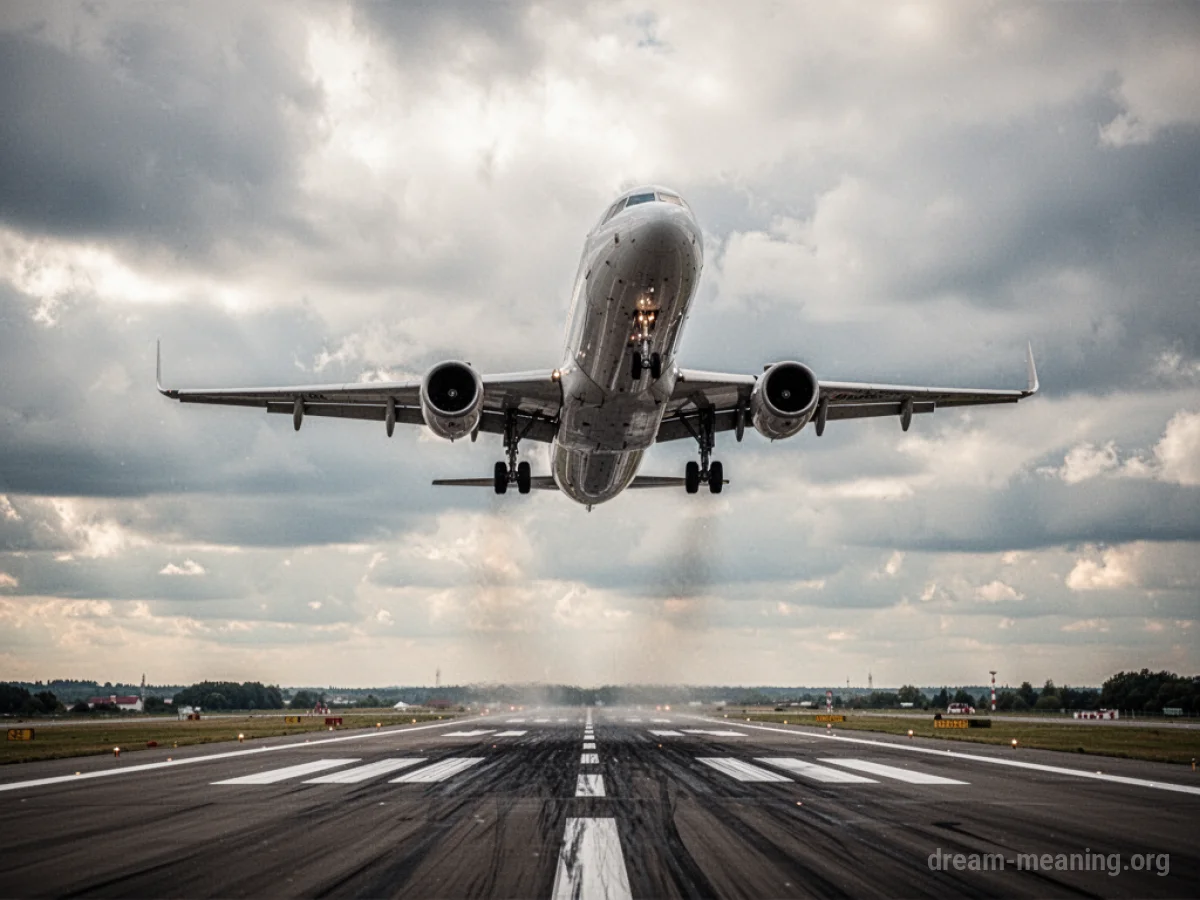 A passenger airplane in a steep descent towards a runway under a cloudy sky.