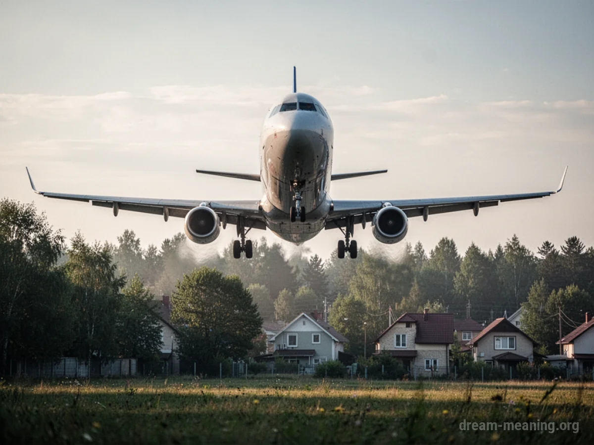 A commercial airplane flying at a very low altitude over a landscape.