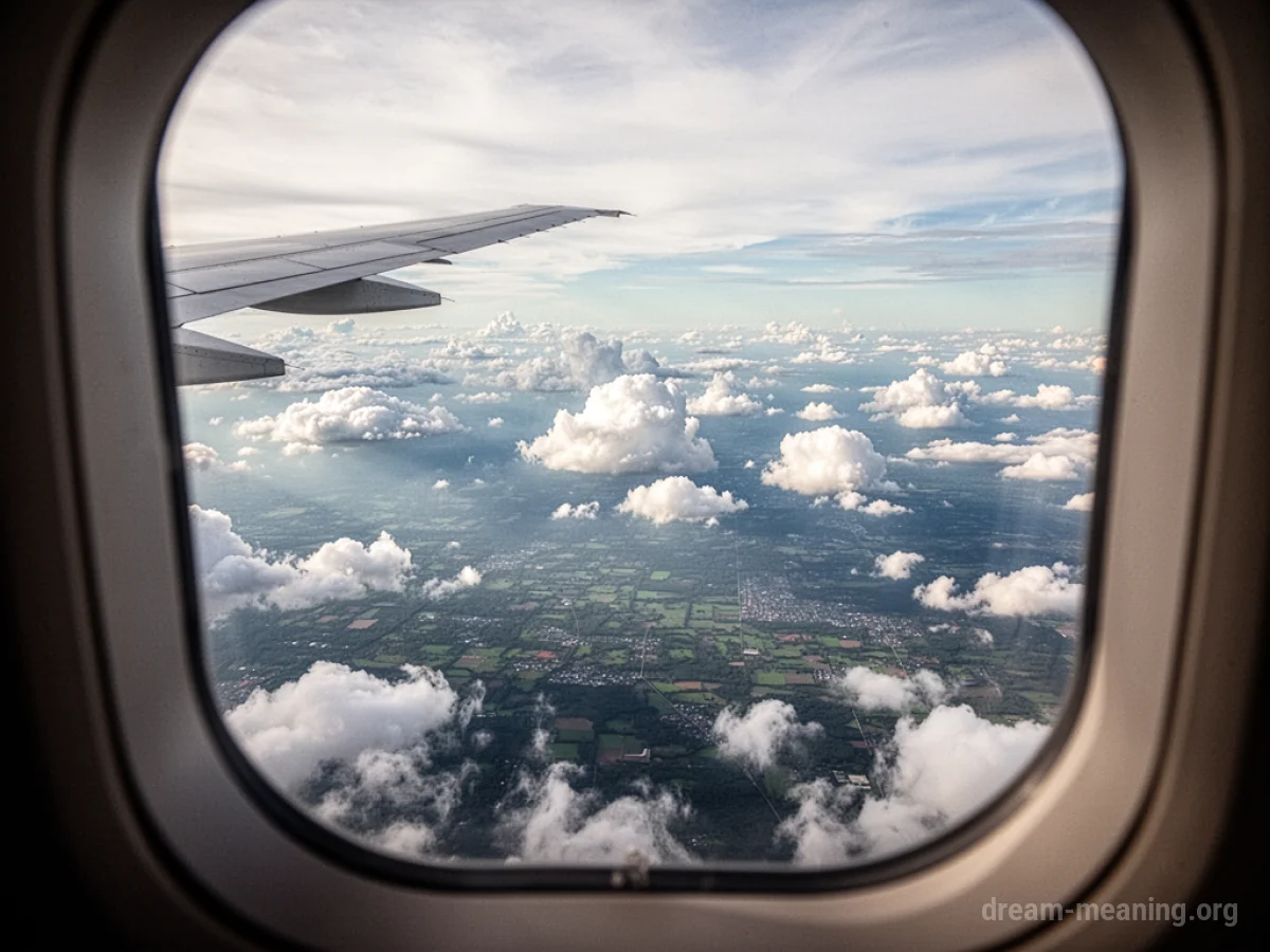 Looking out of an airplane window at clouds and the earth.