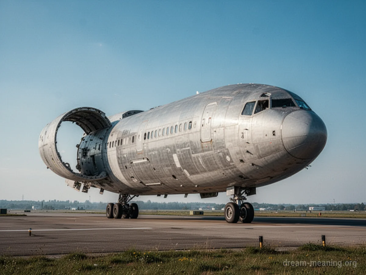 An airplane without wings rests on a paved surface.