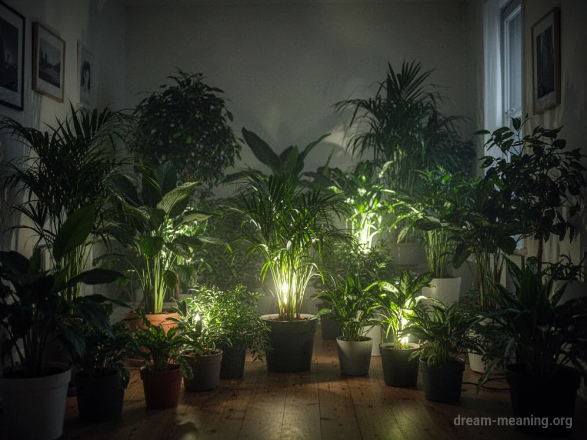 Luminous plants emitting a soft glow.