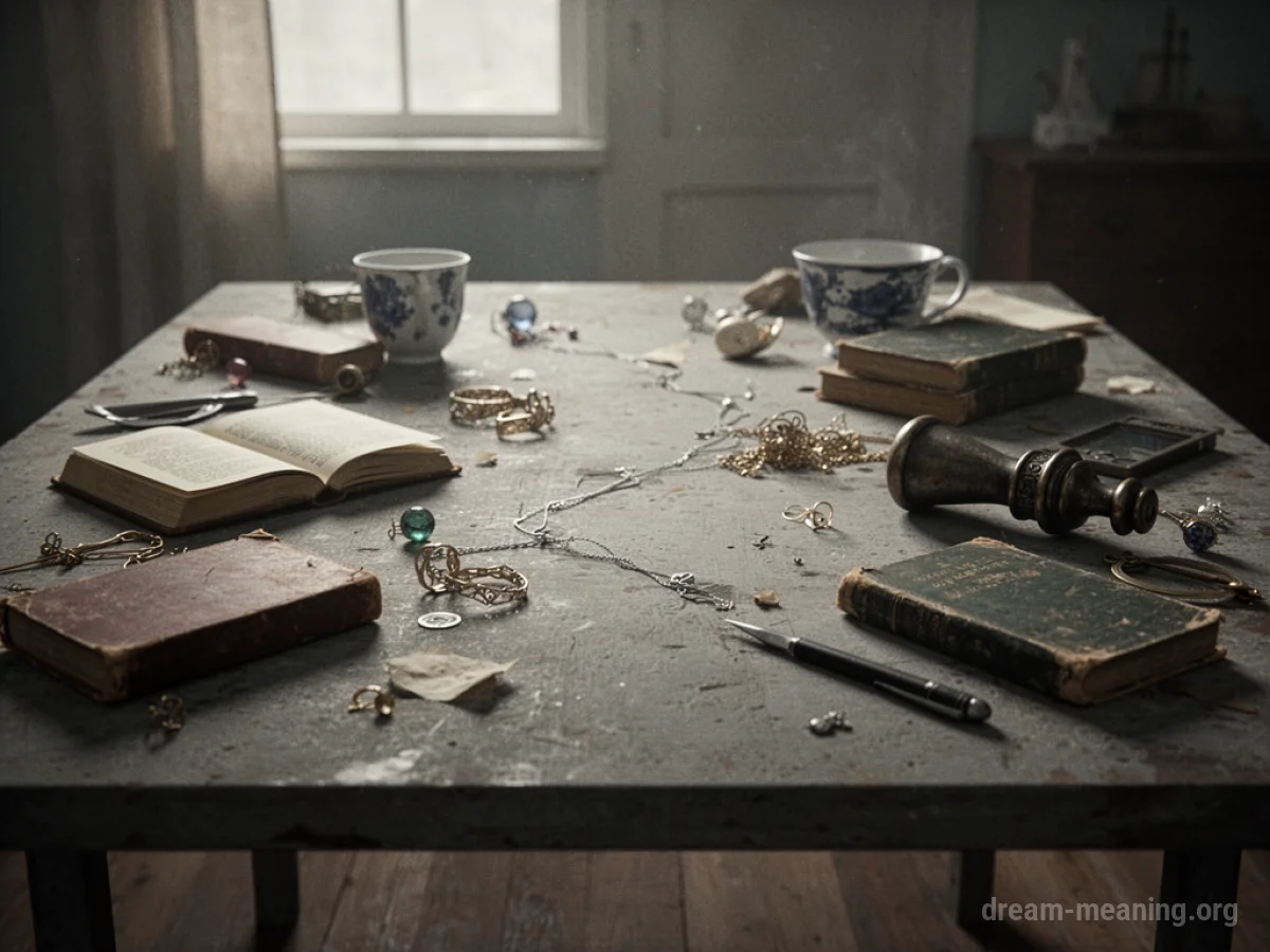 A flat platform with numerous scattered objects blocking its surface.