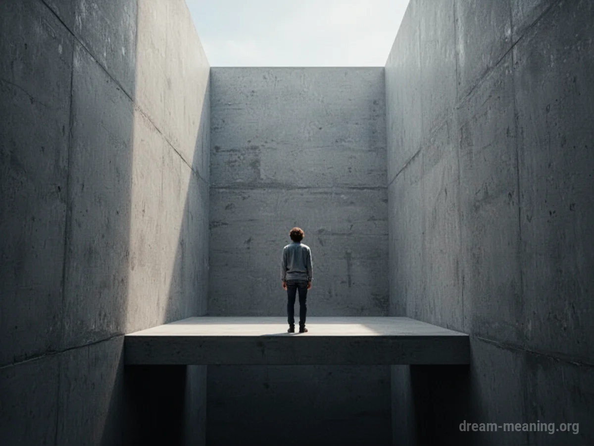A person stands on a raised platform with high, smooth walls encircling them.