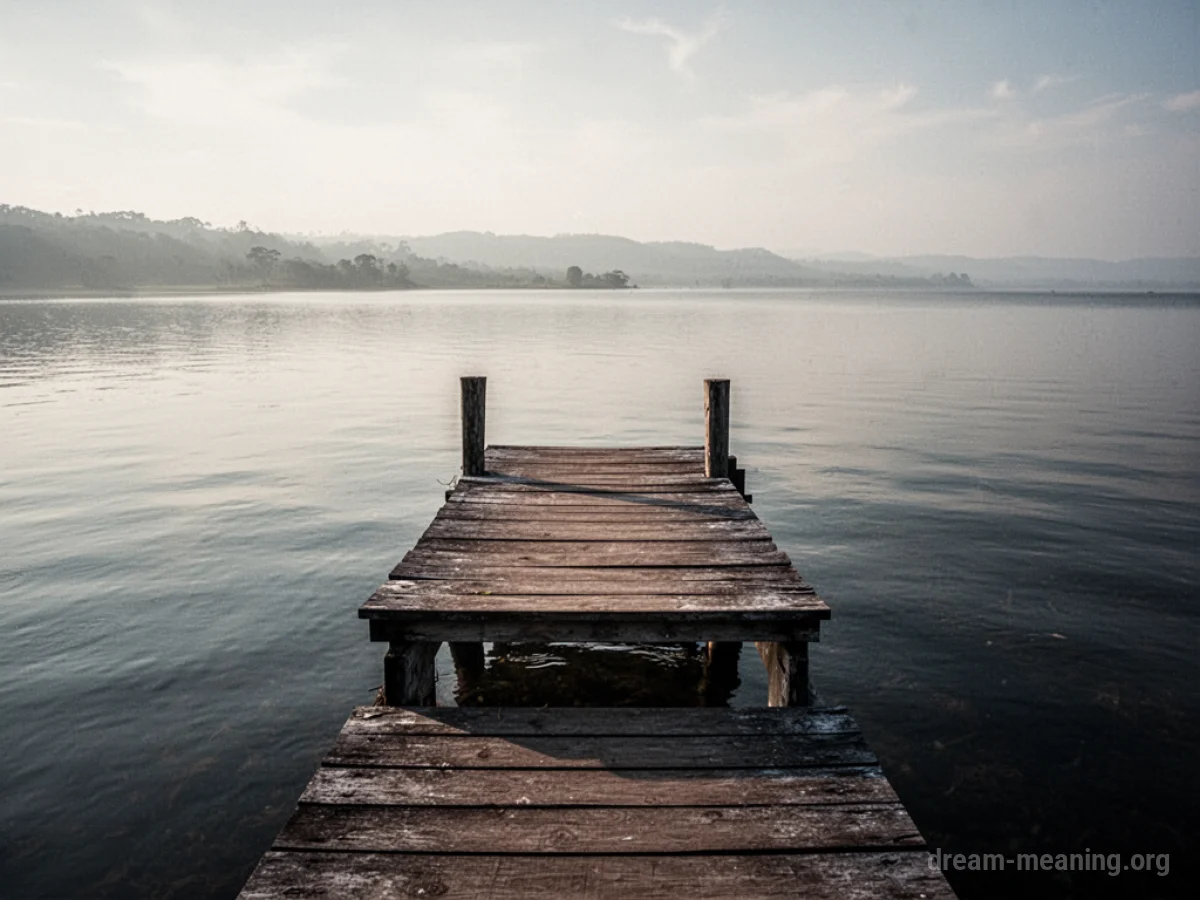 A wooden platform over dark water.