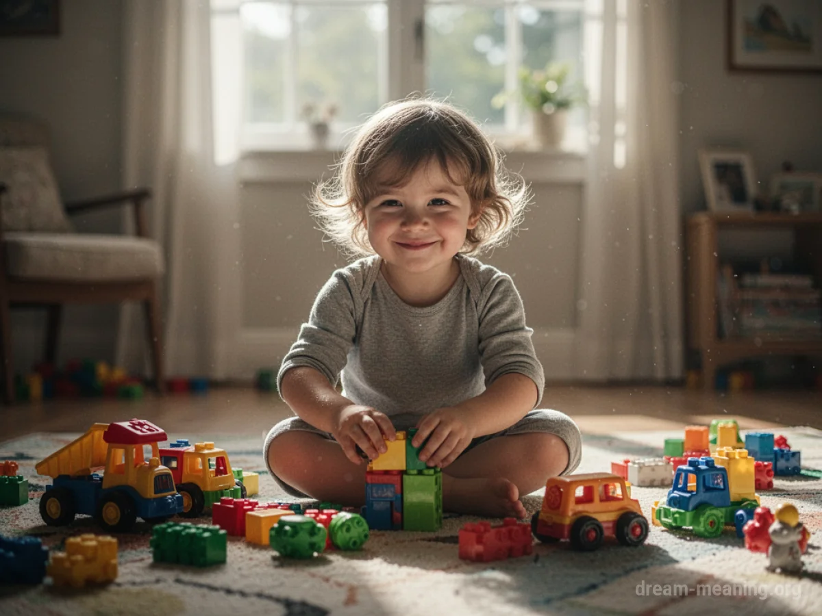 A child playing alone with building blocks in a bright room.