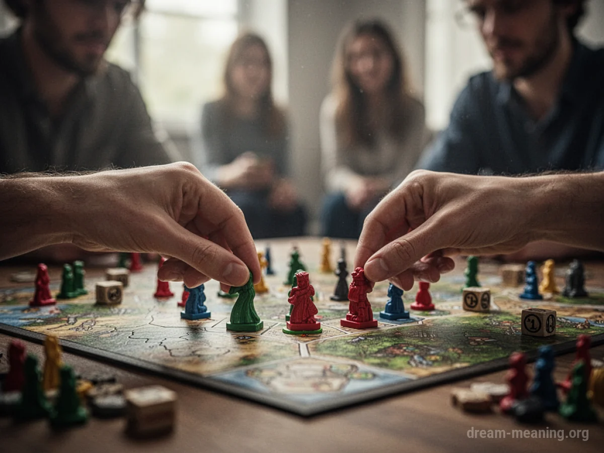 Hands moving pieces on a board game during play.