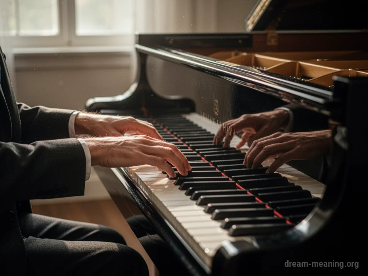 Hands playing piano keys