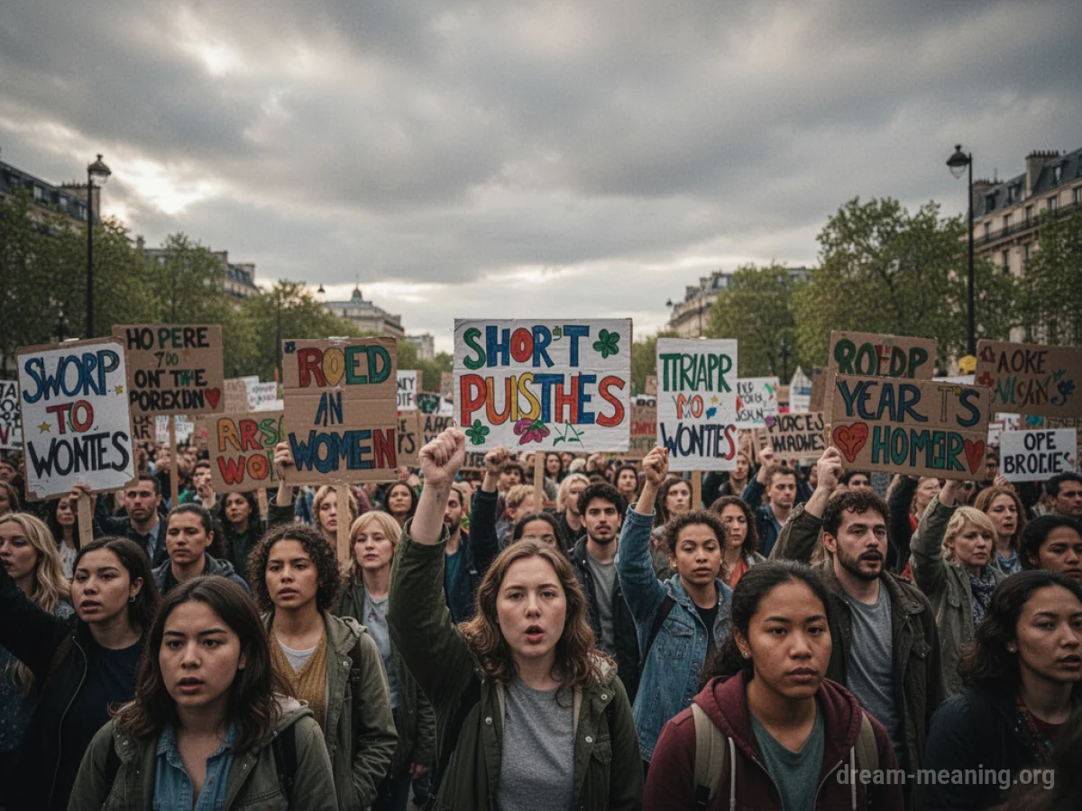 A large group of people holding protest signs.