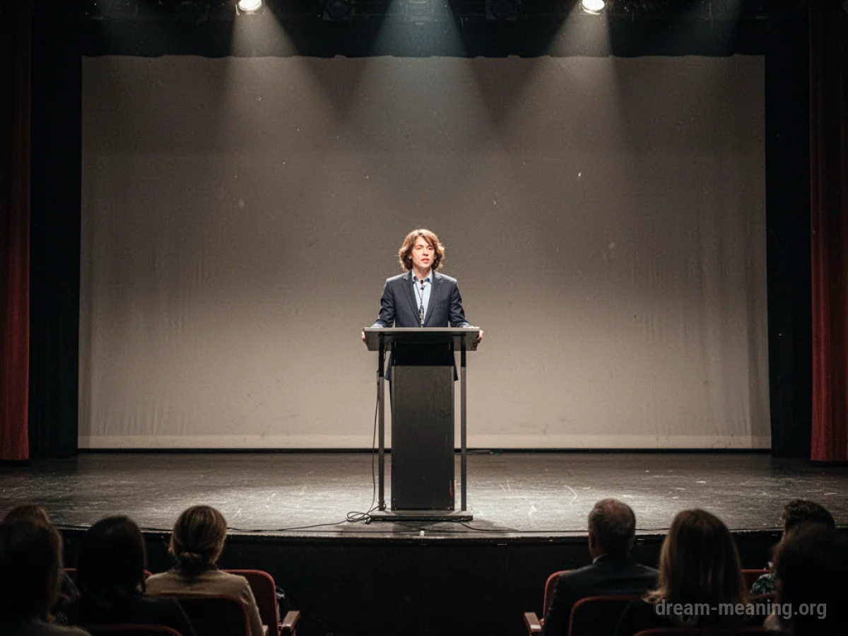 A person standing alone at a podium on a stage.
