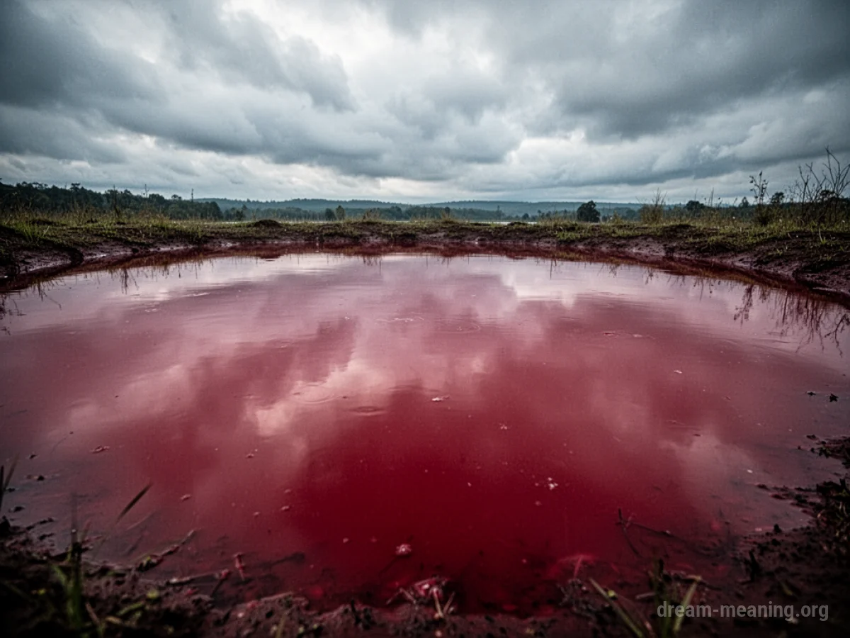 A vast expanse of dark red liquid under a grey sky.