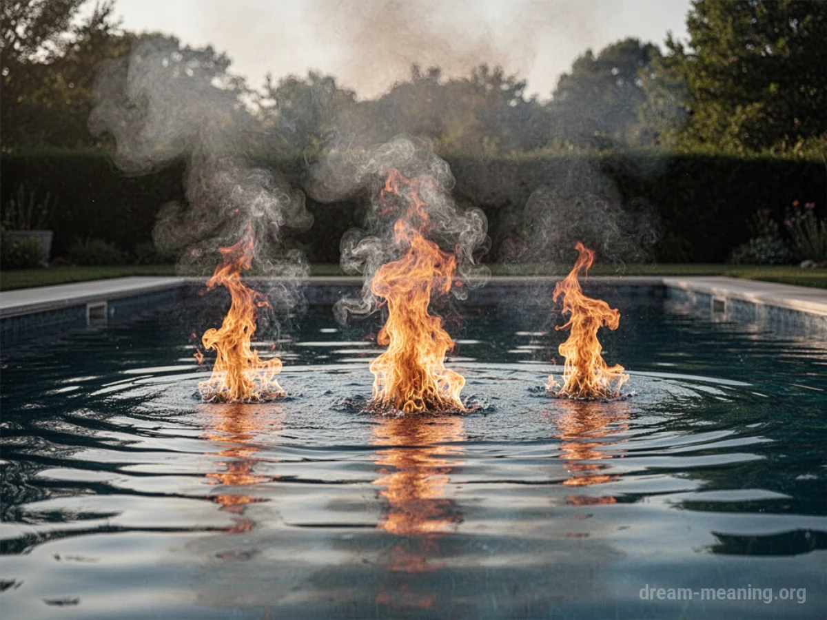 Flames erupting from the surface of a swimming pool.