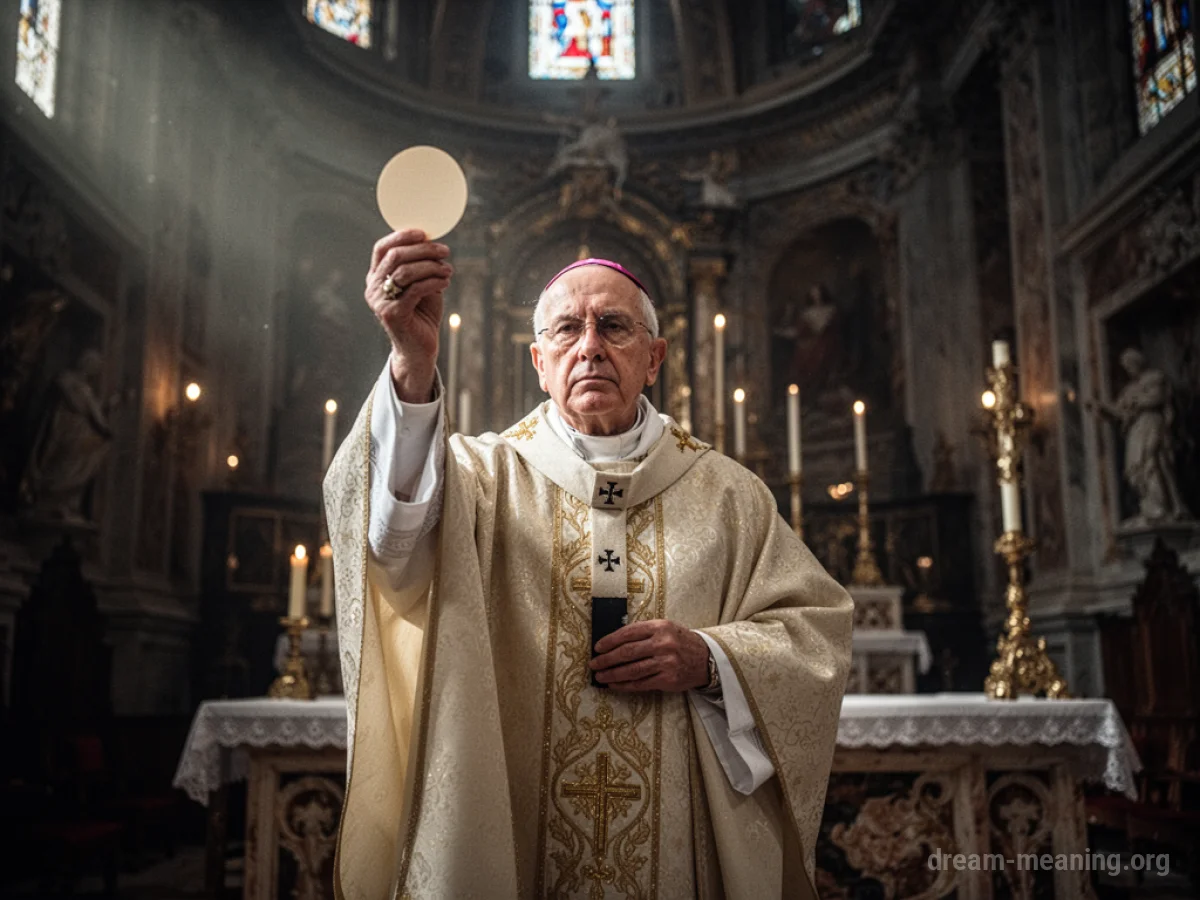 A person in papal robes holding a host.