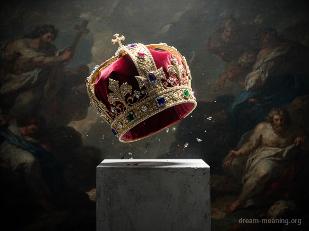 A papal tiara tilting precariously as it begins to fall.