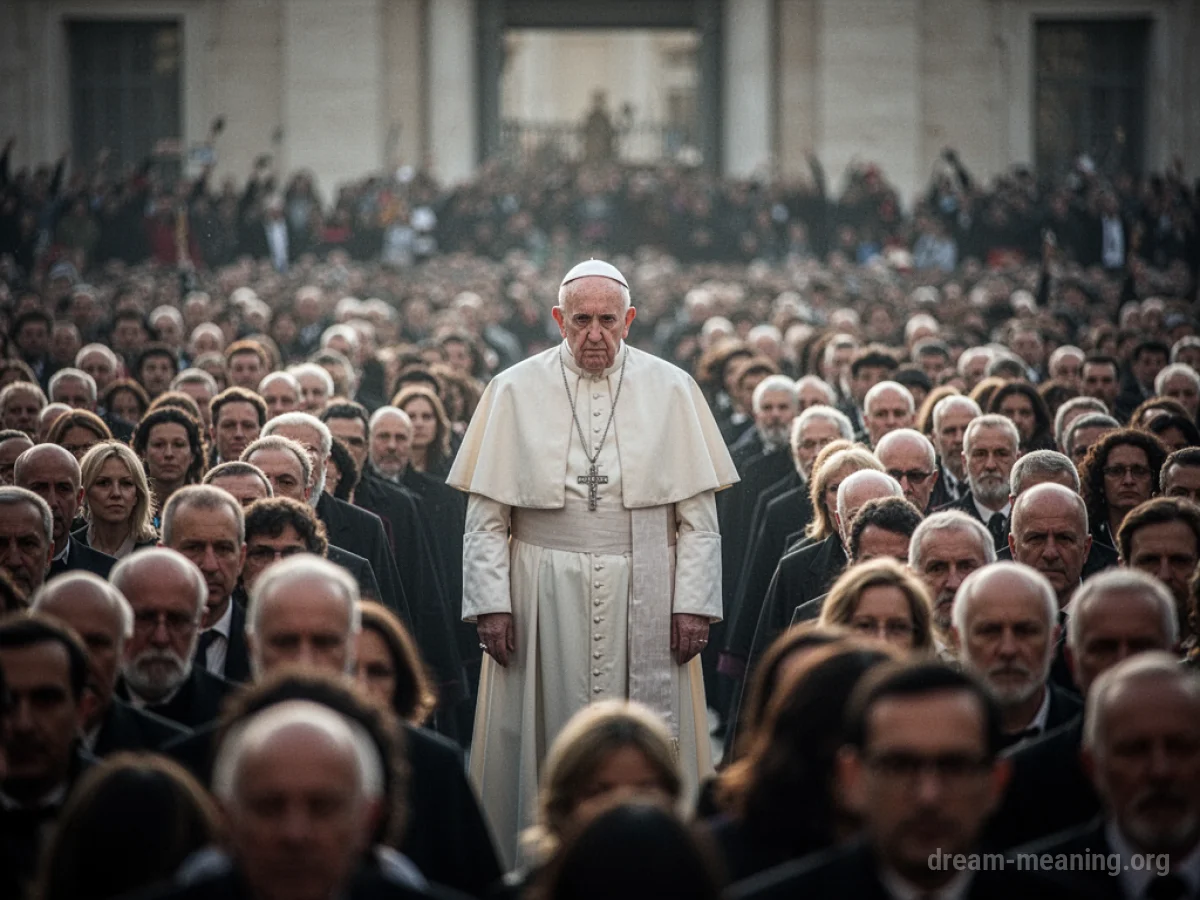 A single Pope figure in the middle of a large, unidentifiable group of people.