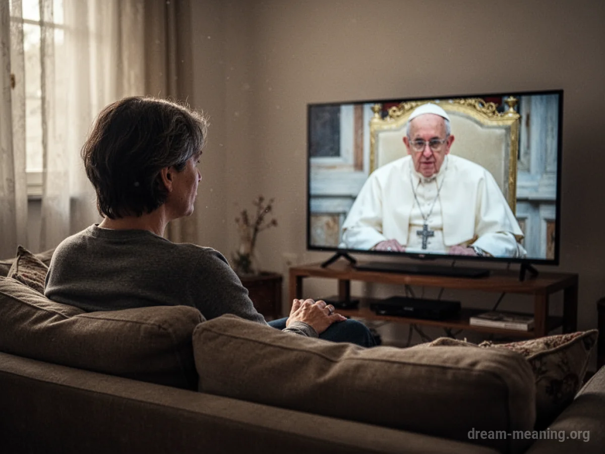 A person watching television with the Pope on the screen.