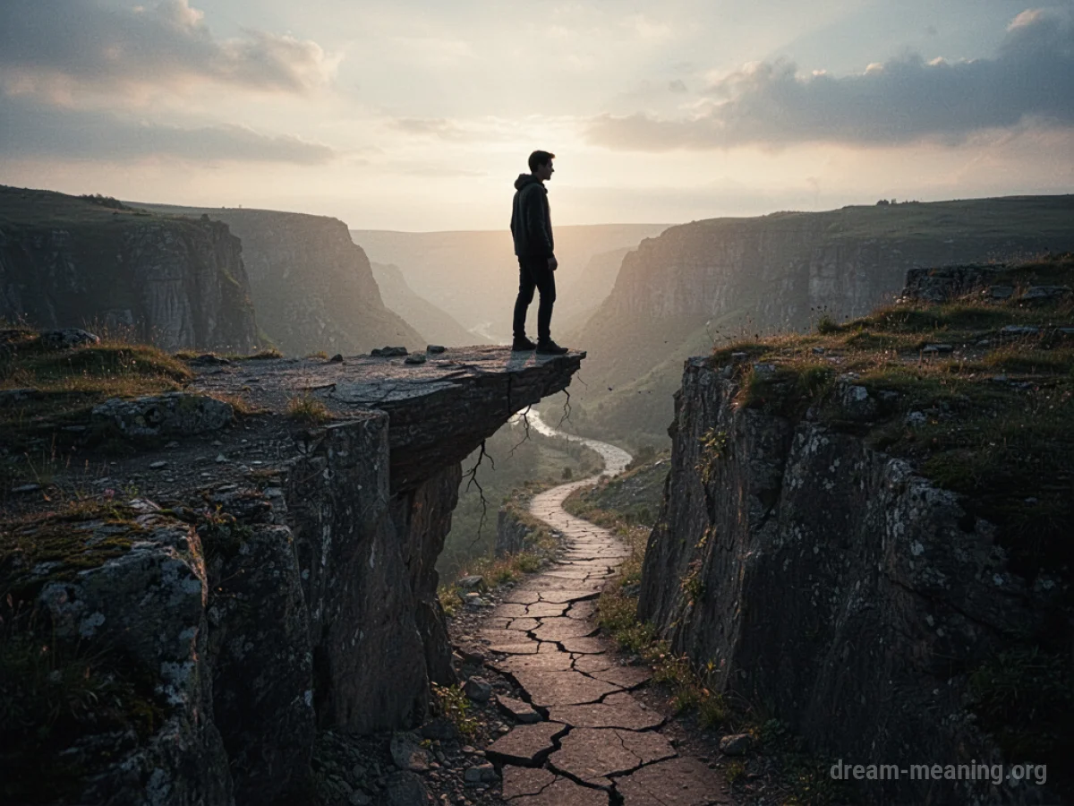 Silhouette of a person on a crumbling cliff edge.