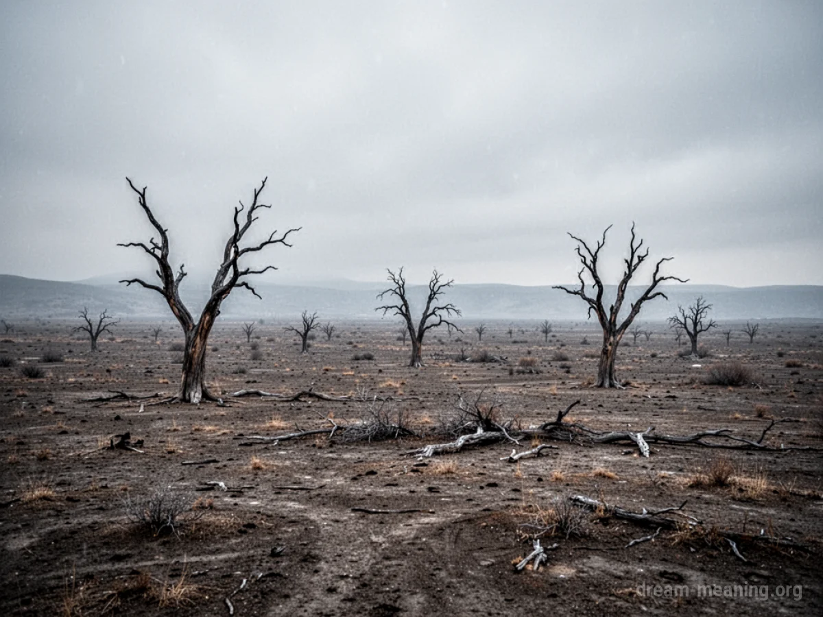 A barren landscape stretching to the horizon under a cloudy sky.