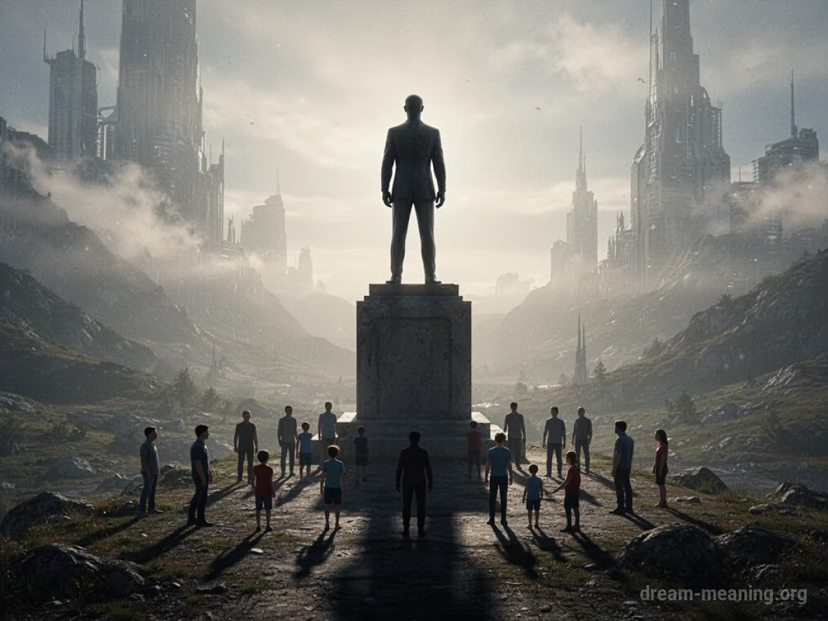 A silhouette figure elevated above smaller silhouettes.