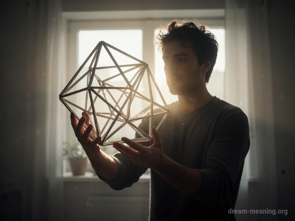 Silhouette of a person holding an incomplete geometric shape.