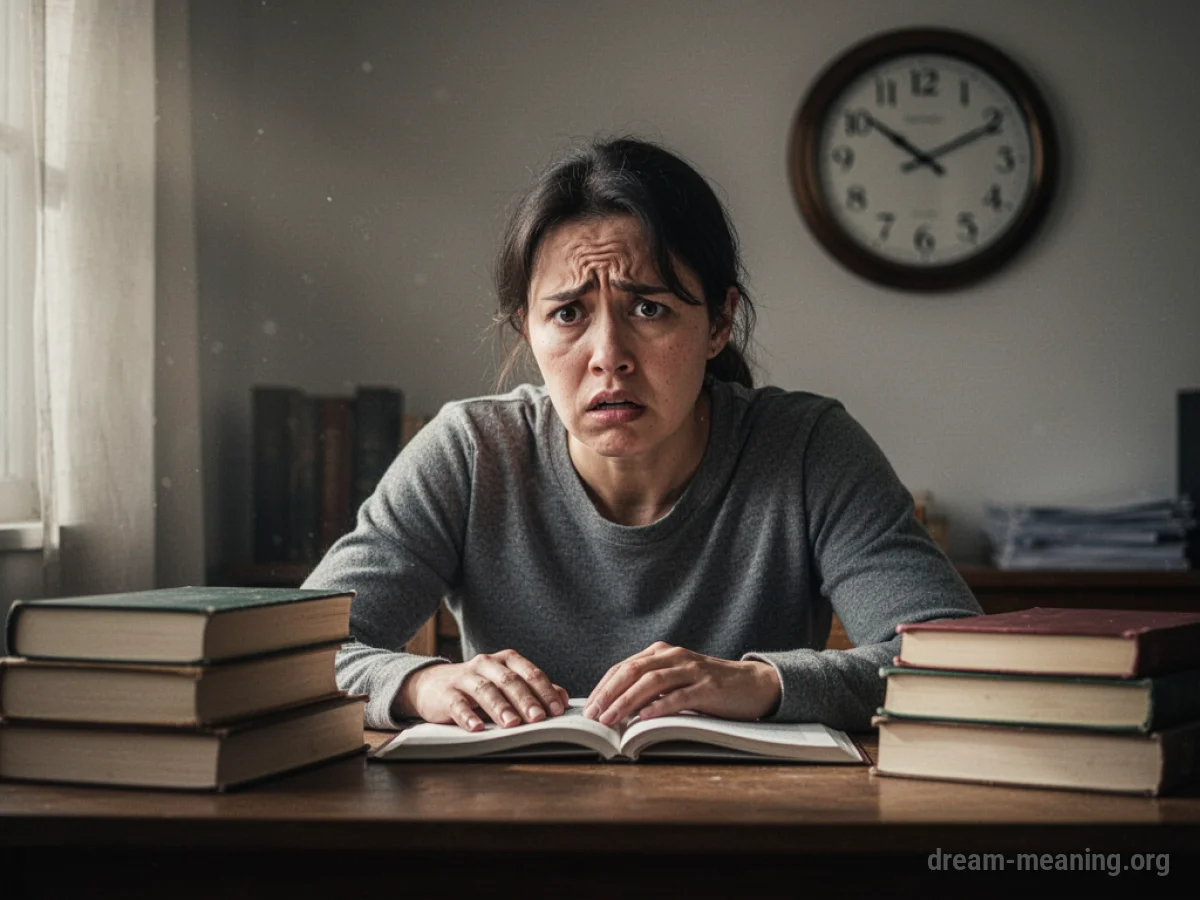 A person studying intensely at a desk with books.