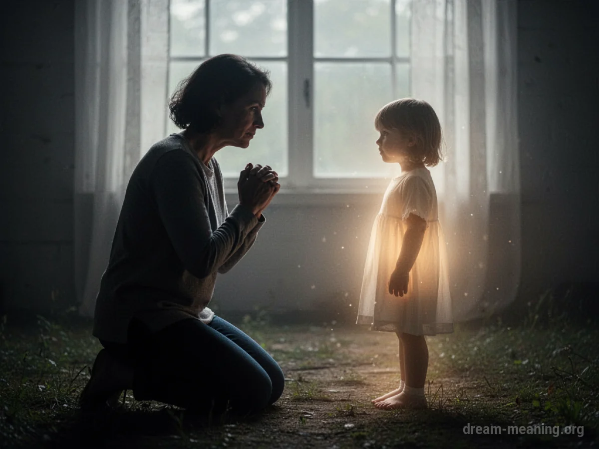 Silhouette of a parent praying for a child figure.