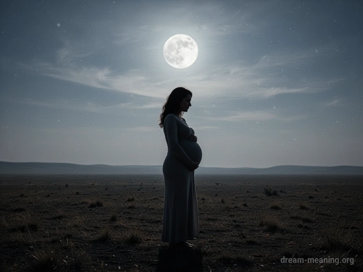 A solitary pregnant silhouette against a desolate backdrop.