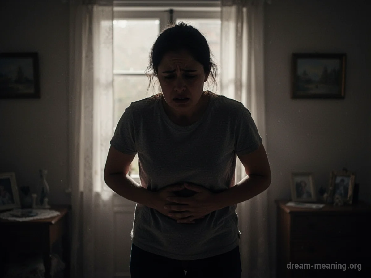 Silhouette of a person looking anxious while holding their stomach.