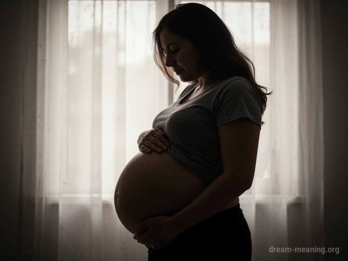 Silhouette of a person with a rounded abdomen.