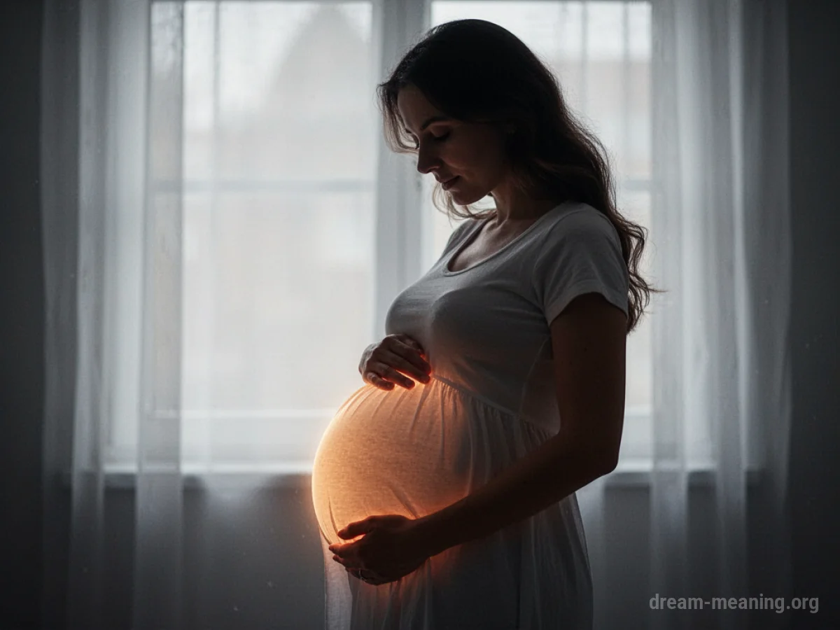 Silhouette of a pregnant woman with a gentle glow.