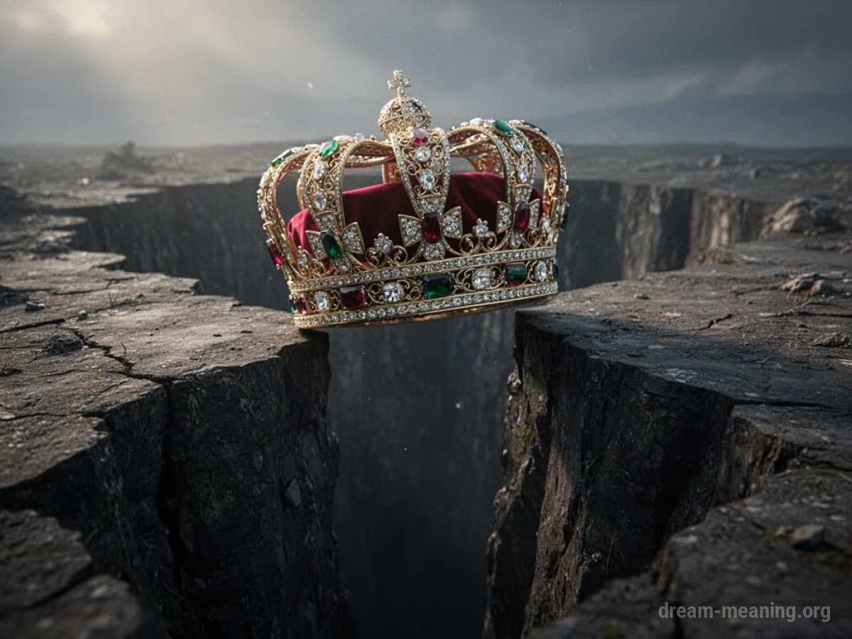 An ornate crown balanced on the edge of a dark chasm.