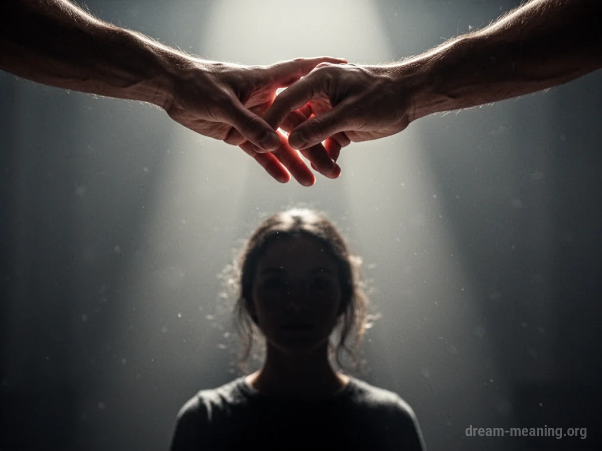 A hand giving a blessing from above onto a person.