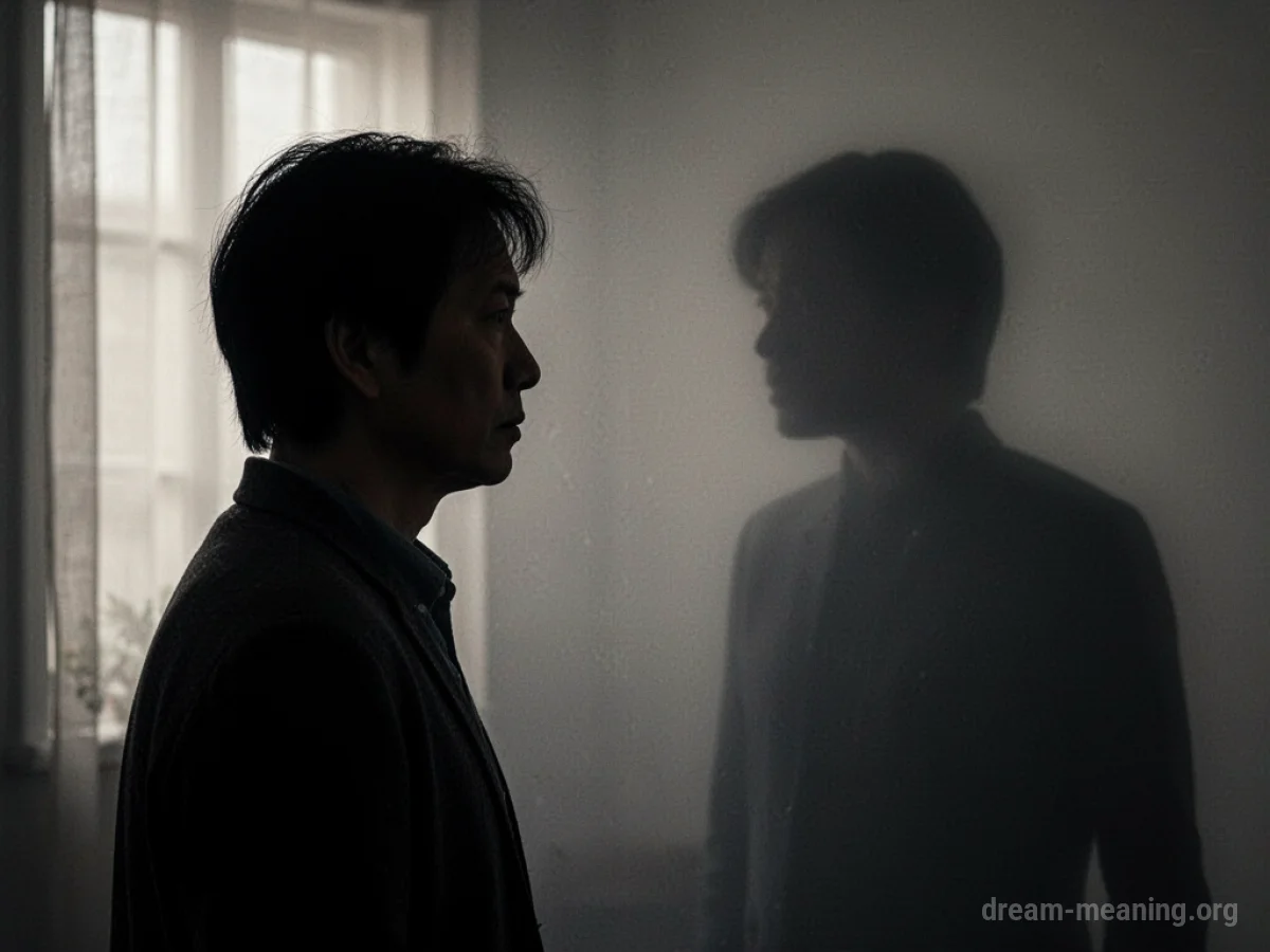 Silhouette of a person standing before a menacing shadow figure.