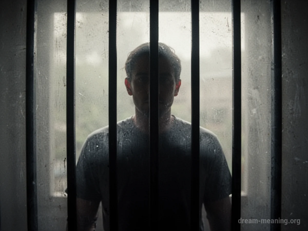 A silhouette of a person behind vertical lines.