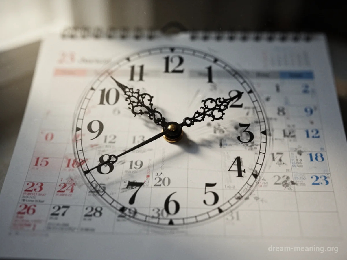 A calendar with a date circled, and a clock face superimposed.