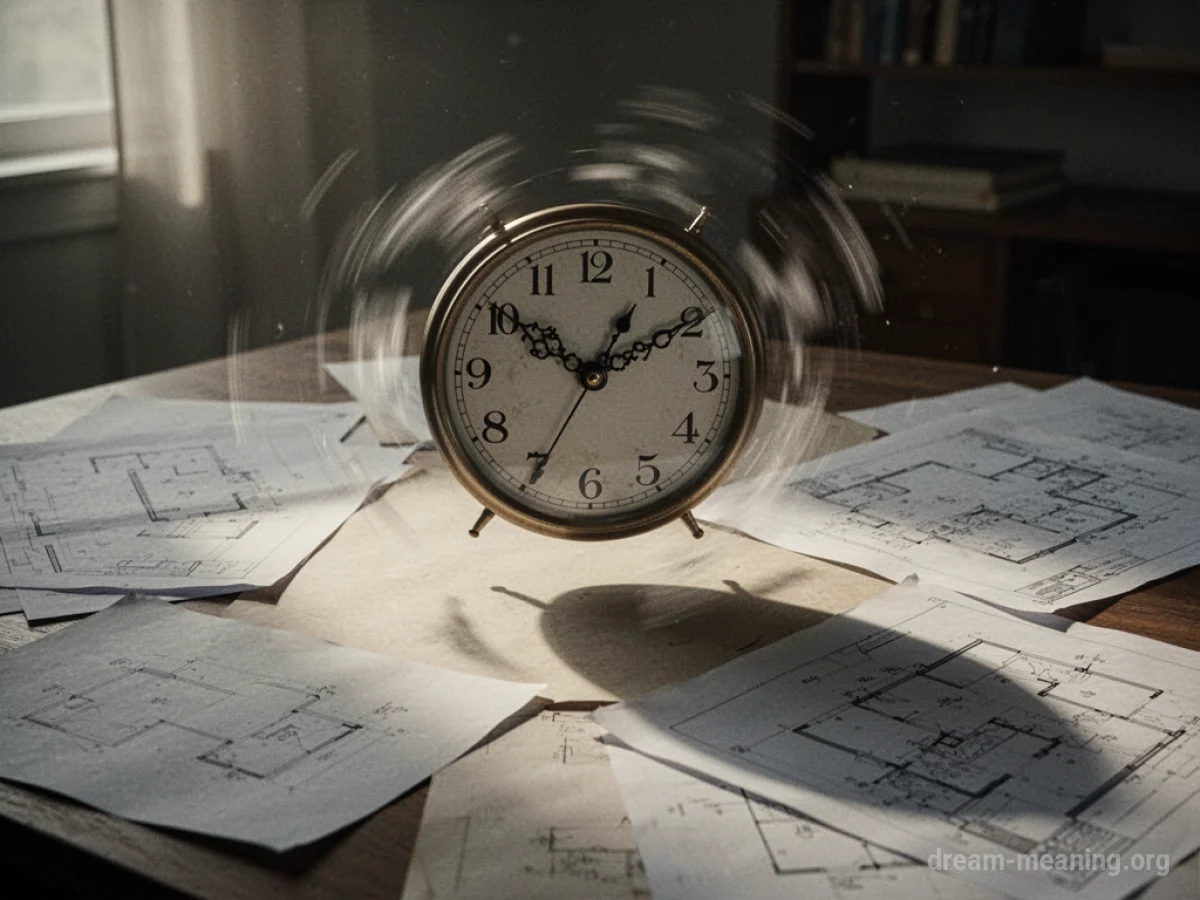 A clock face with blurred, rapidly moving hands on a desk.